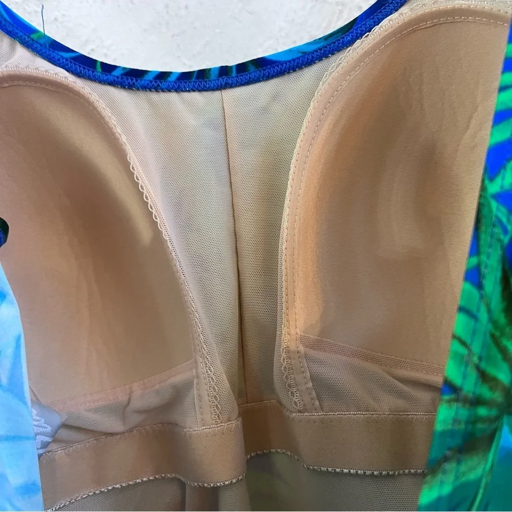 Blair retro blue green tropical print one piece swimsuit